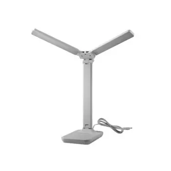 Светильник настольный 12 Вт, белая кожа, Ultraflash, UF-819 C01, 15163, 6000К, 2 плафона, 3 уровня яркости