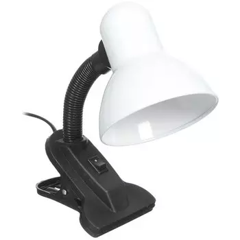 Светильник настольный на прищепке, E27, 60 Вт, черный, абажур белый, Ultraflash, UF-320P C01, 12370