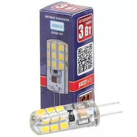 Лампа светодиодная G4, 3 Вт, 20 Вт, 220 В, 4000 К, свет белый, JazzWay, PLED-G4, силикон, d11х38мм