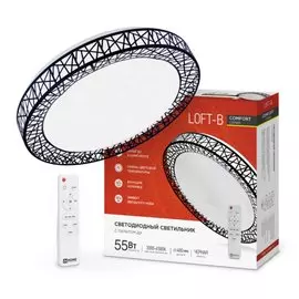 Светильник светодиодный In Home, Comfort Loft-B, 55 Вт, 3000-6500 К, 4400 Лм, IP40, 40х10 см, с диммером, 230 В, с ДУ, 4690612034775