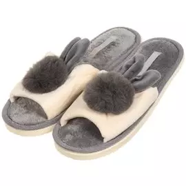 Тапки для женщин, бежевый, серые, р. 36-37, открытые, С зайчиком, А-78-139-12