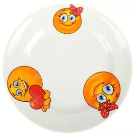 Тарелка десертная, керамика, 17 см, круглая, Идиллия Смайлики 2, Добрушский фарфоровый завод, 4С0558