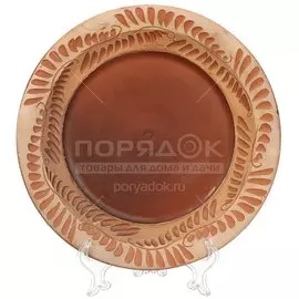 Тарелка обеденная, керамика, 25 см, круглая, Красная глина