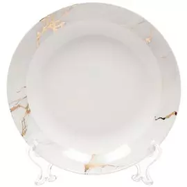 Тарелка суповая, керамика, 20 см, круглая, Белый мрамор, Daniks