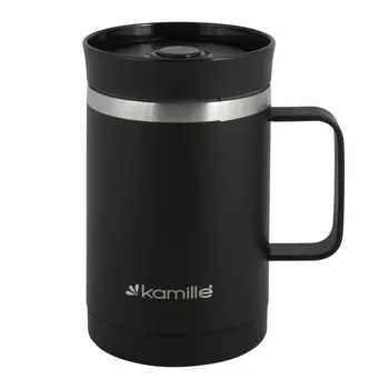 Термокружка нержавеющая сталь, 0.36 л, Kamille, колба нержавеющая сталь, пластиковая ручка, черная, 2038