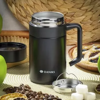 Термокружка нержавеющая сталь, пластик, 0.4 л, Daniks, колба нержавеющая сталь, черная ручка, черная, XYG-003-black