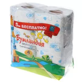 Туалетная бумага 2-слойная Бумландия белая с рисунком со втулкой, 4 шт