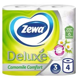 Туалетная бумага Zewa, Deluxe Ромашка, 3 слоя, 4 шт, 21 м, с втулкой, белая