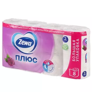 Туалетная бумага Zewa, Сирень, 2 слоя, 8 шт, 23 м, с втулкой, белая