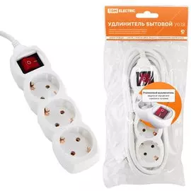 Удлинитель бытовой 3 гнезда, 3 м, ПВС, 3х1 мм, с заземлением, 16 А, выключатель, 250 В, TDM Electric, У03В, SQ1303-0101