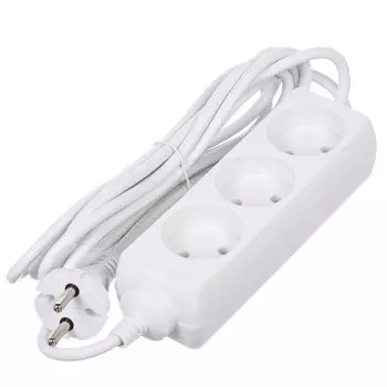 Удлинитель бытовой 3 гнезда, 3 м, 2х0,75 мм, без заземления, 10 А, белый, General Lighting Systems, 470 013
