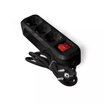 Удлинитель бытовой 3 гнезда, 5 м, ПВС, 3х1 мм, с заземлением, выключатель, черный, UNIVersal, Премиум, S-303, 2021