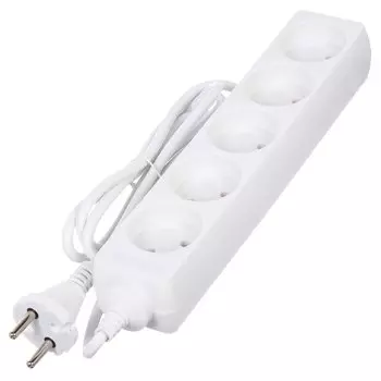 Удлинитель бытовой 5 гнезд, 1.5 м, 2х0,75 мм, без заземления, 10 А, белый, General Lighting Systems, 470 031