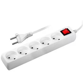 Удлинитель бытовой 5 гнезд, 5 м, 2х0.75 мм, без заземления, выключатель, со шторкой, пластик, белый, ФАZА, FS-05-500, 5007406