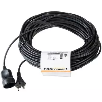 Удлинитель-шнур 1 гнездо, 30 м, ПВС, 2х0.75 мм, без заземления, 6 А, 1300 Вт, IP20, черный, PROconnect, 11-7116