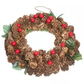 Подвеска 20 см, с украшением, Венок из шишек, SYHHA-031923