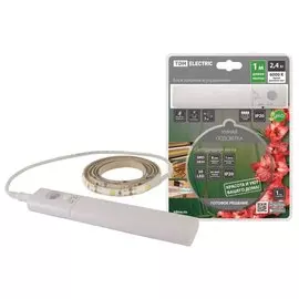 Умная подсветка SMD 2835, 30 светодиодов/метр, 5 В, 2.4 Вт, IP20, 1 м, 6000К, датчик движения, 4хААА, TDM Electric, SQ0331-0500