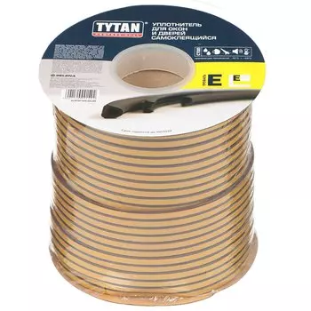Уплотнитель E, самоклеящаяся основа, 9х4 мм, 150 м, коричневый, Tytan, 91492/27743V02