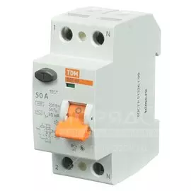 Устройство защитного отключения TDM Electric, ВД1-63, 2 полюса, 50 А, 30 мА, SQ0203-0016