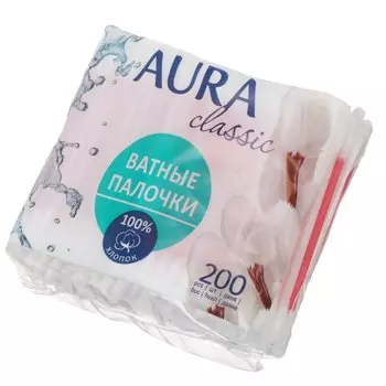 Ватные палочки 200 шт, полиэтилен, Aura, Classic, 8434
