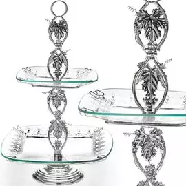 Ваза для конфет, 2 яруса, стекло, 29х29х47 см, Loraine, 26658