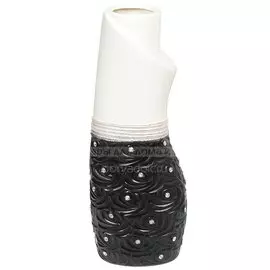 Ваза керамика, настольная, 40 см, Чеканка, белый, черный