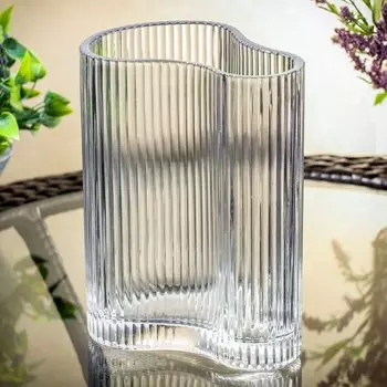 Ваза стекло, настольная, Гофре, Y4-6650, 17х21.5х16.5