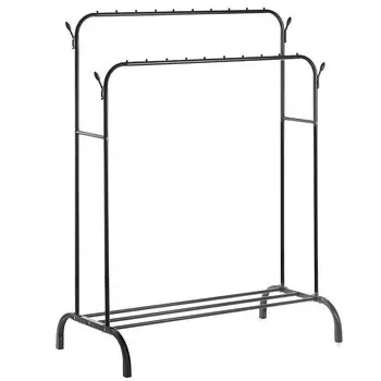 Вешалка напольная 110х55х150 см, Aqwin, металл, полка для обуви, 45 кг, Элит, VPF66, черная, двойная, с вешалками