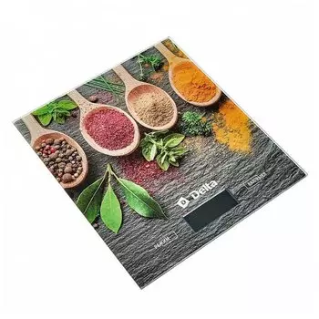 Весы кухонные электронные, стекло, Delta, KCE-62 Специи, платформа, точность 1 г, до 5 кг, разноцветные