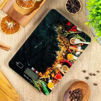 Весы кухонные электронные, стекло, Rion, Специи, точность 1 г, до 5 кг, LCD-дисплей, PT-893