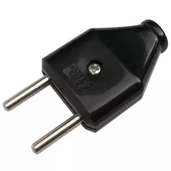 Вилка прямая, без заземления, 6 А, IP20, 250 В, черная, 470507