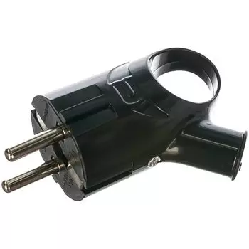 Вилка угловая, без заземления, 16 А, IP20, 250 В, еврослот, с ушком, черная, UNIVersal, А0112