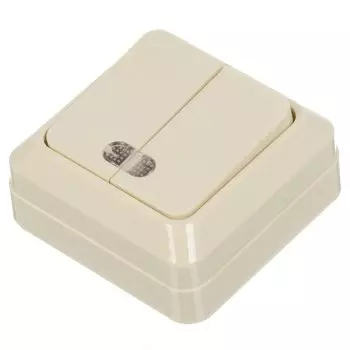 Выключатель открытой установки, двухклавишный, без заземления, 10 А, ABS пластик, подсветка, IP20, слоновая кость, UNIVersal, Олимп, Б-О0123