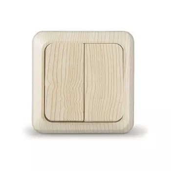 Выключатель открытой установки, двухклавишный, без заземления, 10 А, пластик, сосна, UNIVersal, Олимп, 5560834