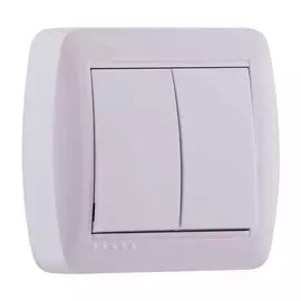 Выключатель открытой установки, двухклавишный, без заземления, пластик, белый, Lezard, Demet, 711-0200-101