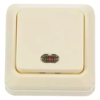 Выключатель открытой установки, одноклавишный, без заземления, 10 А, ABS пластик, подсветка, слоновая кость, UNIVersal, Олимп, Б-О0121