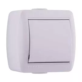 Выключатель открытой установки, одноклавишный, без заземления, керамика, белый, Lezard, Nata, 710-0200-100