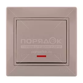 Выключатель скрытой установки, одноклавишный, без заземления, керамика, подсветка, кремовый, со вставкой, Lezard, Mira, 701-0303-111