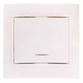 Выключатель скрытой установки, одноклавишный, без заземления, 10 А, керамика, подсветка, белый, TDM Electric, Таймыр, SQ1814-0004