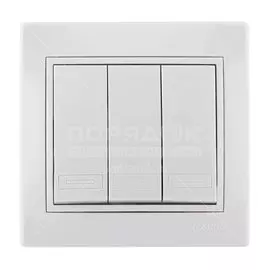Выключатель скрытой установки, трехклавишный, без заземления, керамика, белый, со вставкой, Lezard, Mira, 701-0202-109