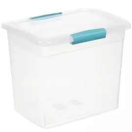 Ящик хозяйственный 20 л, 27.4х37х31.3 см, с крышкой, с защелками, прозрачный, небесный, BranQ, Laconic mini, BQ2516НБСПР
