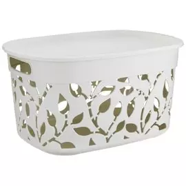 Ящик хозяйственный для хранения, 12 л, 37.5х26.5х20.5 см, с крышкой, белый ротанг, Idea, Флора, М 2363