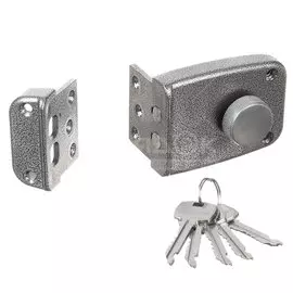 Замок накладной дверной, Аллюр, ЗН1-1 КЗ, 6 676, коробка, цилиндр, 5 ключей, универсальный, серый