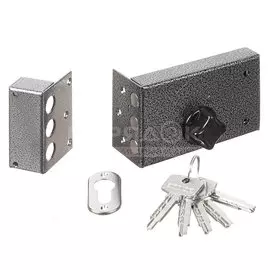 Замок накладной дверной, Аллюр, ЗН 1-5 В, 1 581, коробка, цилиндр, 5 ключей, серый