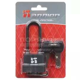 Замок навесной Аллюр, ВС1Ч- 374ПД, 7830, блистер, цилиндровый, черный, 47 мм, с удлиненной дужкой, 6 ключей