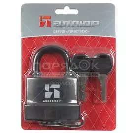 Замок навесной Аллюр, ВС1Ч-376П, 6 777, блистер, цилиндровый, влагонепроницаемый, черный, 71 мм, 6 ключей