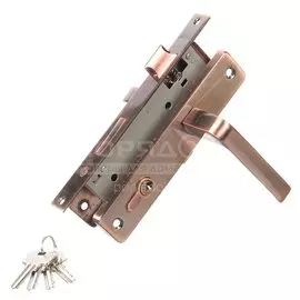 Замок врезной Аллюр, 126/1 AC, 1072, ручка в комплекте, цилиндровый, старый медный