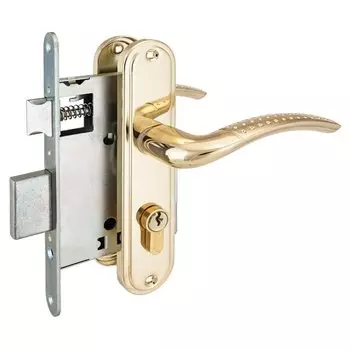 Замок врезной Аллюр, ЗВ 4-132 GP, 9232, ручка в комплекте, цилиндровый, латунь