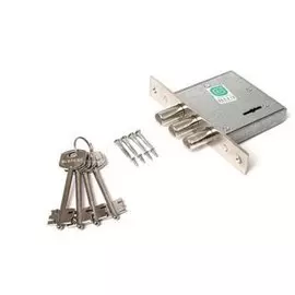 Замок врезной Гардиан, 10.01-4кл, без ручки, сувальдный, для металлических дверей, хром