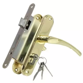 Замок врезной Омега, ЗВ4-55.23, БП-00016662, ручка в комплекте, цилиндровый, золотой лак